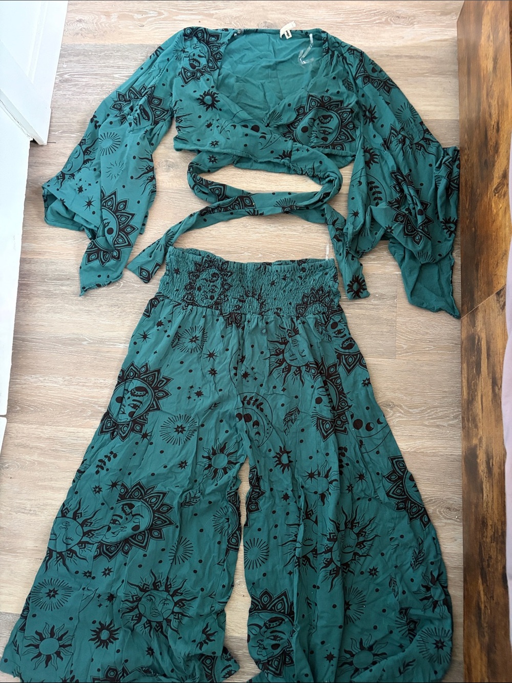 EARTHBOUND Teal Sun & Moon Wide-Leg Pant Set